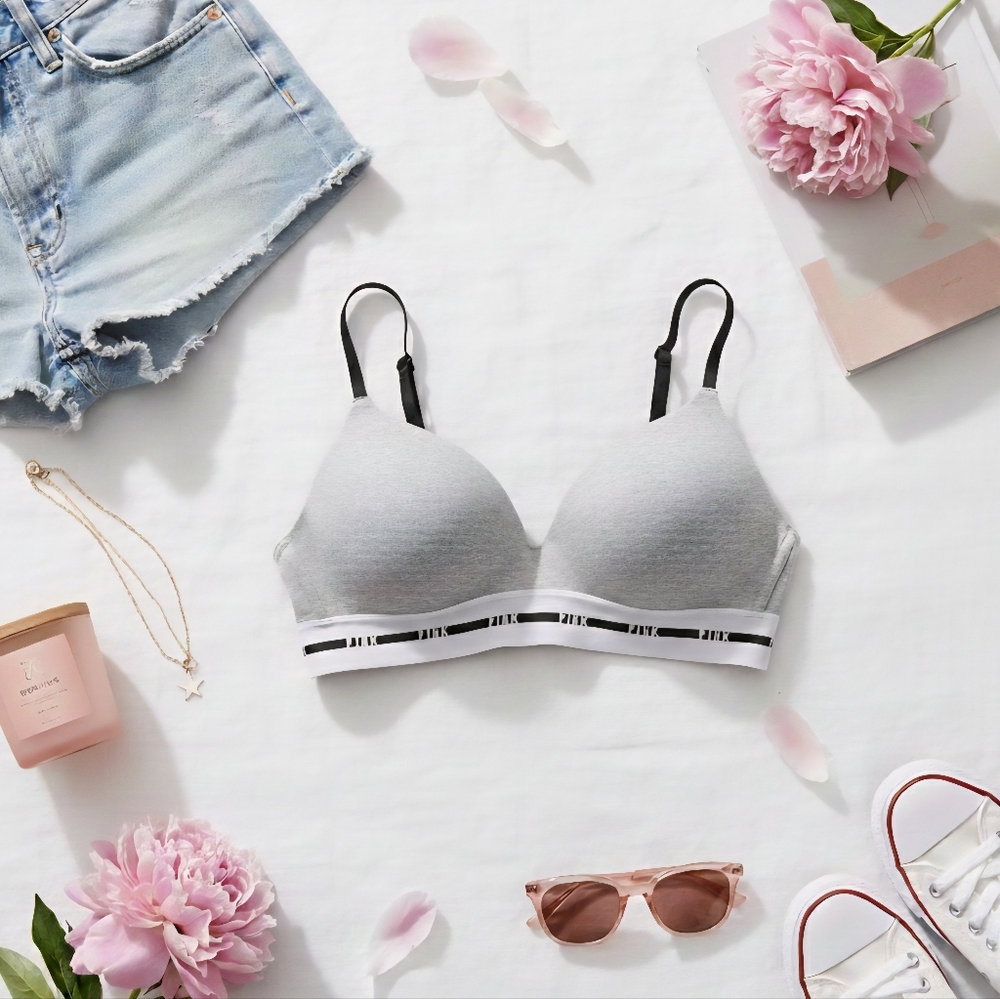PINK Victoria's Secret Heather Gray Wireless Lightly Lined T-Shirt Bra 34C